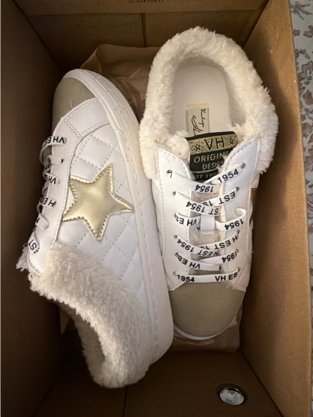 White & Gold Quilted Slip-On Sneakers- Vintage Havanas